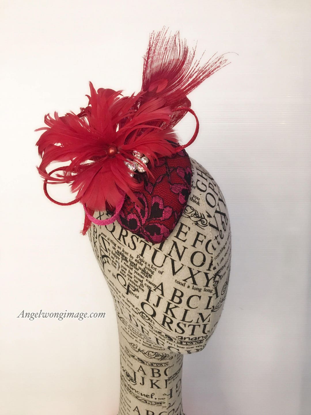 Red Fascinator, Lace Fascinator, Cocktail Hat, Wedding Felt Hats