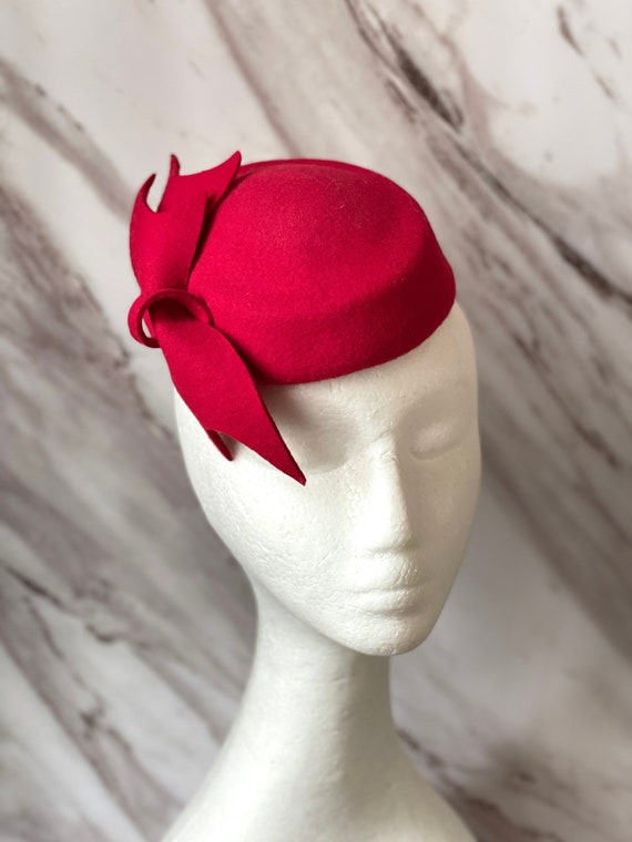 Red Felt Fascinator Red Hat Wedding Hat 
