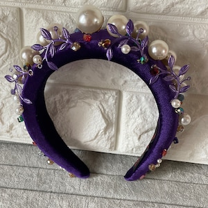 Purple imitation pearl Luxury Headband, Derby Headband, Melbourne Cup, Headband Fascinator, moon crown