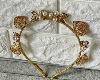 Gold Crown with gold embellishment,crown fascinate ,sierra headband, wedding luxury headband