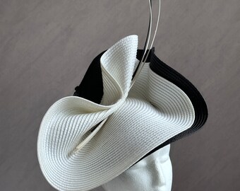 Black and white Fascinator, Sinamay Hat, Ascot Hat, Fascinator Hat, Black Fashion Hat,  Black Crinoline Fascinator