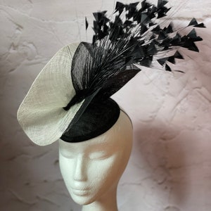 Black and white Fascinator, Sinamay Hat, Ascot Hat, Fascinator Hat, Black Fashion Hat, Black Crinoline Fascinator image 3