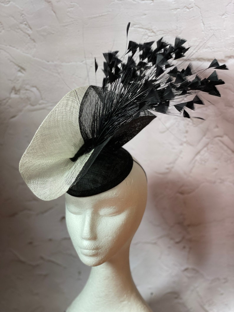 Black and white Fascinator, Sinamay Hat, Ascot Hat, Fascinator Hat, Black Fashion Hat, Black Crinoline Fascinator image 3