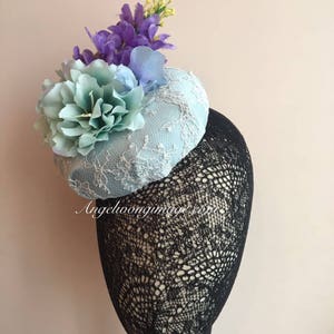 Hellblaue Spitze Blumen Hochzeit Fascinator Cocktailhut Damenhut Partyhut Damen