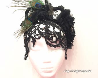 Occasion Fascinator, Black Headband, Black Lace Fascinator, Party Hat, Cocktail Hat,