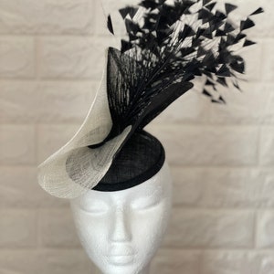 Black and white Fascinator, Sinamay Hat, Ascot Hat, Fascinator Hat, Black Fashion Hat, Black Crinoline Fascinator image 1
