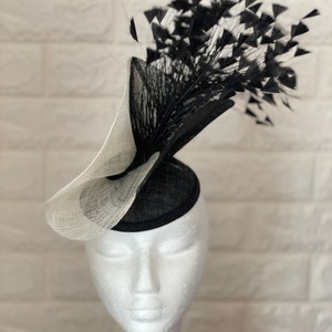 Black and white Fascinator, Sinamay Hat, Ascot Hat, Fascinator Hat, Black Fashion Hat,  Black Crinoline Fascinator