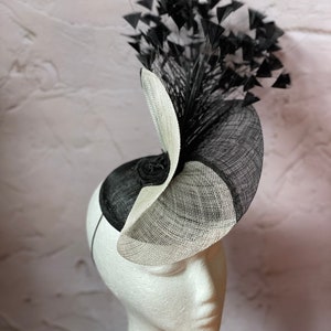 Black and white Fascinator, Sinamay Hat, Ascot Hat, Fascinator Hat, Black Fashion Hat, Black Crinoline Fascinator image 5