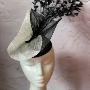 Black and white Fascinator, Sinamay Hat, Ascot Hat, Fascinator Hat, Black Fashion Hat, Black Crinoline Fascinator image 2