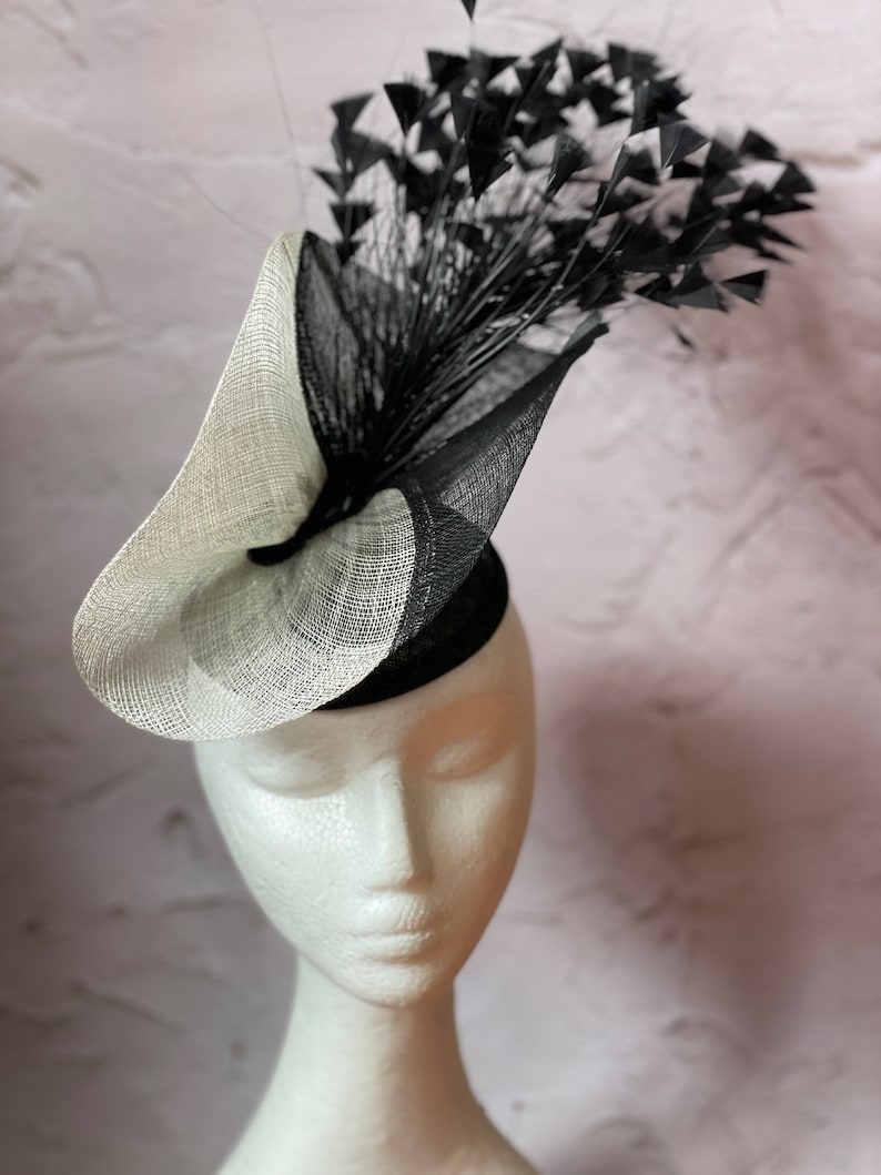 Black and white Fascinator, Sinamay Hat, Ascot Hat, Fascinator Hat, Black Fashion Hat, Black Crinoline Fascinator image 2