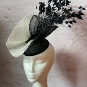 Black and white Fascinator, Sinamay Hat, Ascot Hat, Fascinator Hat, Black Fashion Hat, Black Crinoline Fascinator image 4