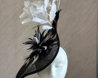 Black and white Fascinator, Derby Fascinator, Melbourne Cup Hat, Ascot Hat, Fascinator Hat, Black Fashion Hat,  Black Crinoline Fascinato