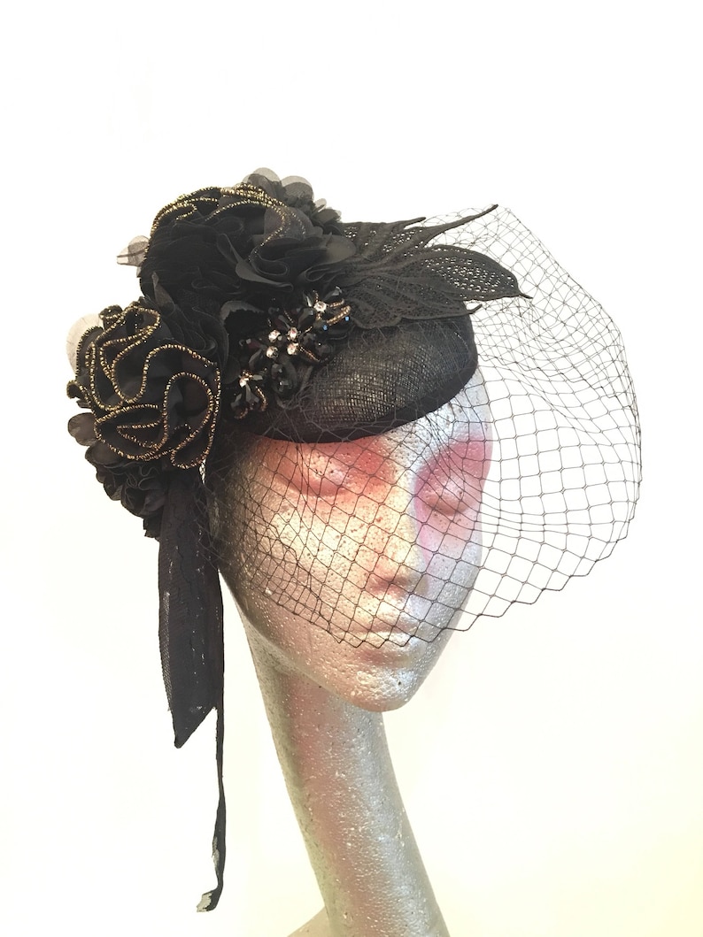 Black Fascinator Black Veils Hat Party Hat Ascot Hat Etsy Hong Kong