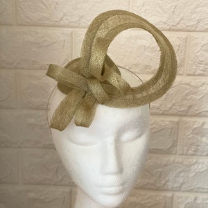 Khaki Fascinator, Sinimay Hat, Wedding Fascinator, Cocktai Hat, Khaki Headpiece, Wedding Headpiece image 3