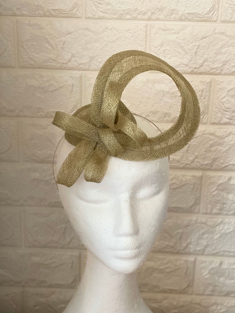 Khaki Fascinator, Sinimay Hat, Wedding Fascinator, Cocktai Hat, Khaki Headpiece, Wedding Headpiece image 3