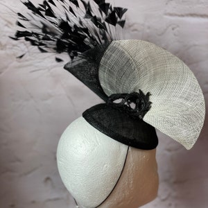 Black and white Fascinator, Sinamay Hat, Ascot Hat, Fascinator Hat, Black Fashion Hat, Black Crinoline Fascinator image 6