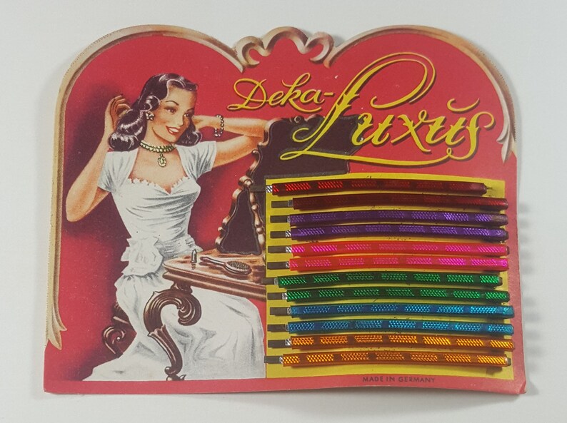1930s Deka-Lukus hairpin display card Made in Germany.