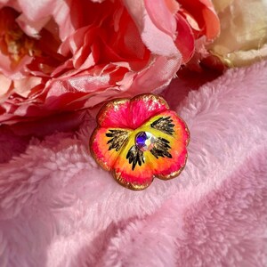 Rode en gele viooltjering | Altvioolring | Johnny springring | Bloemenring | Bloemenring | Verstelbare ring |