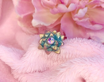 Green & Rose Gold Succulent Ring | Plant Ring | Echeveria Ring | Haworthia Ring | Floral Ring | Adjustable Ring |