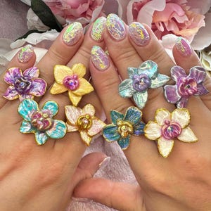 Orchidee Ring | Phalaenopsis Blumen Ring | Einstellbar Fairycore Schmuck | Handgefertigte Blumen Natur Botanische Schmuck |