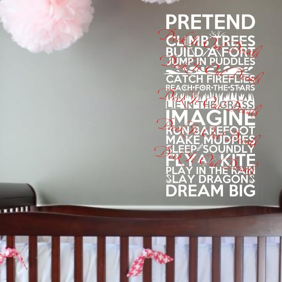 Kids Pretend Climb Trees Build a Fort Play in the Rain Reach For the Stars Imagine Fly a Kite Dream Big Vinyl Wall Decal E00261
