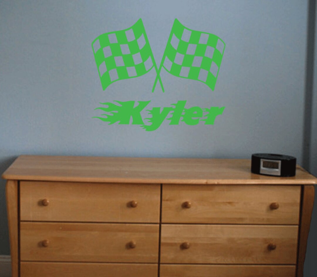 Custom Name With Racing Flags Vinyl Wall Decal.... E00036 Etsy