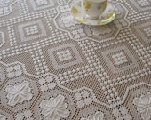 Stunning Round Antique Italian Style Tablecloth, Fillet, Needle Lace ,Panel, Housewarming, Brocante, Art, Craft