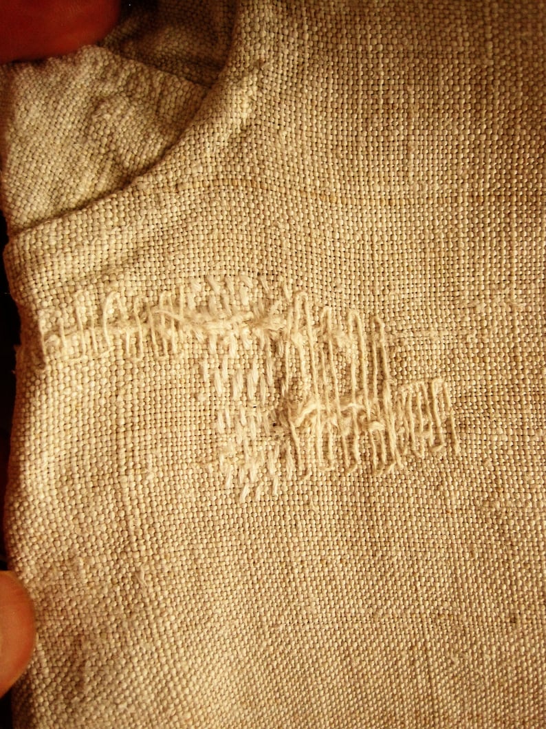 Pure Unbleached Hemp Antique French Smock Chemise Nightgown Country Shift Romantic Nightshirt MT monogram Art Brocante