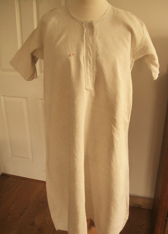 Pure Unbleached Hemp Antique French Smock Chemise Nightgown Country Shift Romantic Nightshirt MT monogram Art Brocante