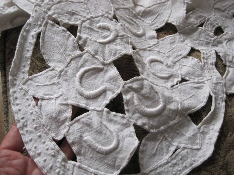 Heirloom Large Vintage Metis Linen French Art Deco Pelmet Curtain Hand-Made Fireplace Decor Shelf Decor