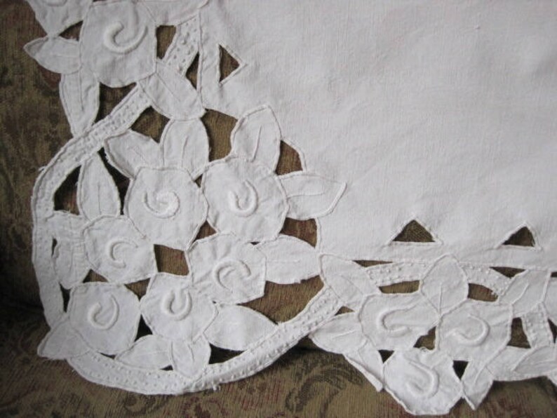 Heirloom Large Vintage Metis Linen French Art Deco Pelmet Curtain Hand-Made Fireplace Decor Shelf Decor