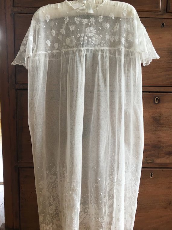 Lace Edwardian Christening Gown, Antique Day Gown,