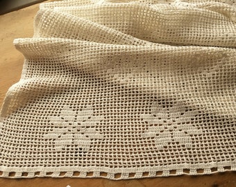 Net Curtain 44" Drop With Wire and Hooks Hand Crochet French Window Tradition, Cottage Style, Downton Abbey
