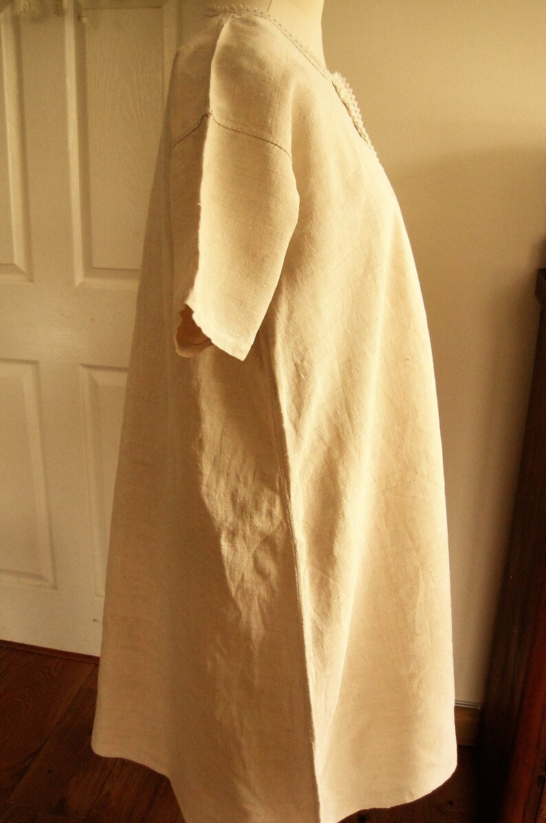 Pure Unbleached Hemp Antique French Smock Chemise Nightgown Country Shift Romantic Nightshirt MT monogram Art Brocante
