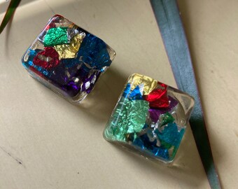 Vintage 1980s estilo original cristal diamante pendientes, regalo, cumpleaños, Navidad, l verde,