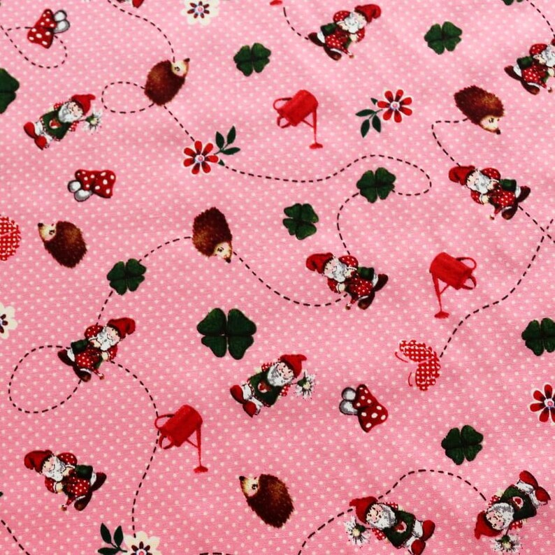 Gnomes and Toadstools Pink 100/% cotton FQ Fat Quarter 1//2 Half Full Metre