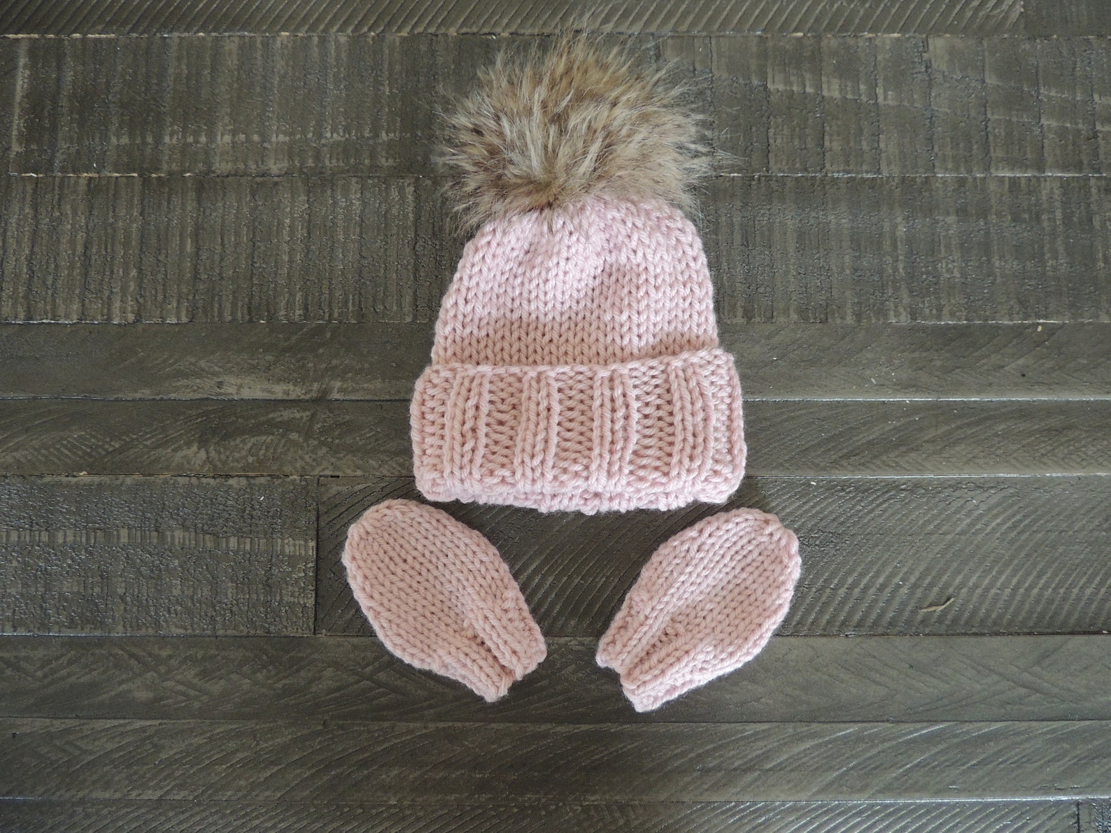 Knit Hat and Mittens Baby Mittens Baby Hats With Faux Fur Etsy