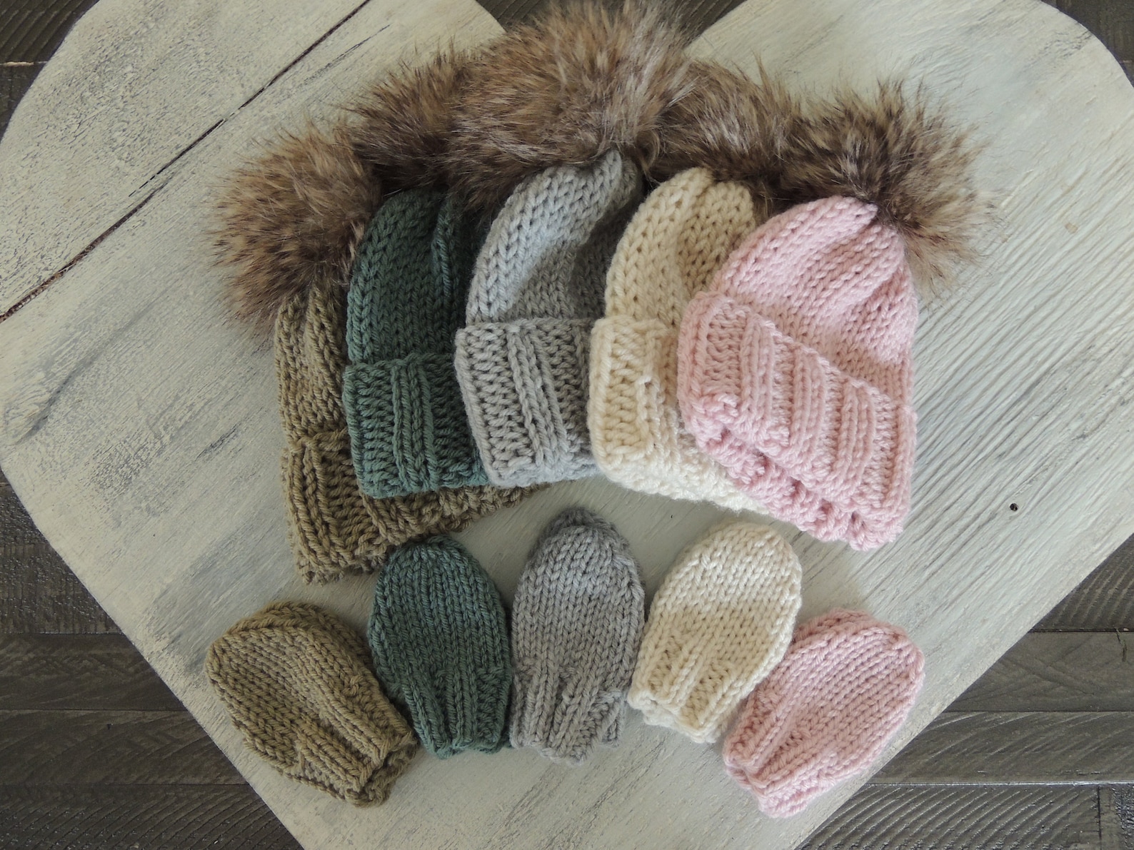 Knit Hat and Mittens Baby Mittens Baby Hats With Faux Fur Etsy