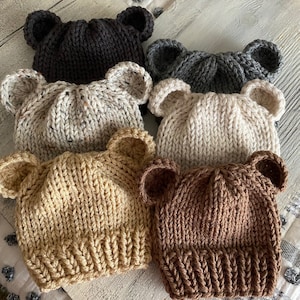 Bear Hats, Baby Bear Hats, Knit Bear hat, Chunky bear hats, Luv Beanies, Childrens hats, kids hats, boy hats, Bear Beanies, Teddy bear hats