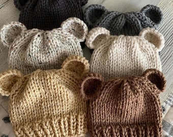 Bear Hats, Baby Bear, Knit Bear hat, Chunky hats, Luv Beanies, Children's hats, kids hats, Bear Beanies, Teddy bear hats