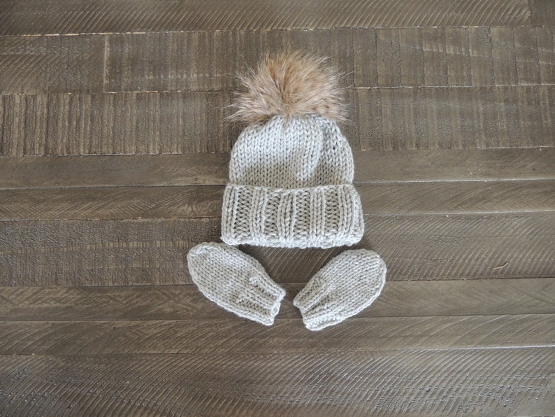Knit Hat and Mittens Baby Mittens Baby Hats With Faux Fur Etsy