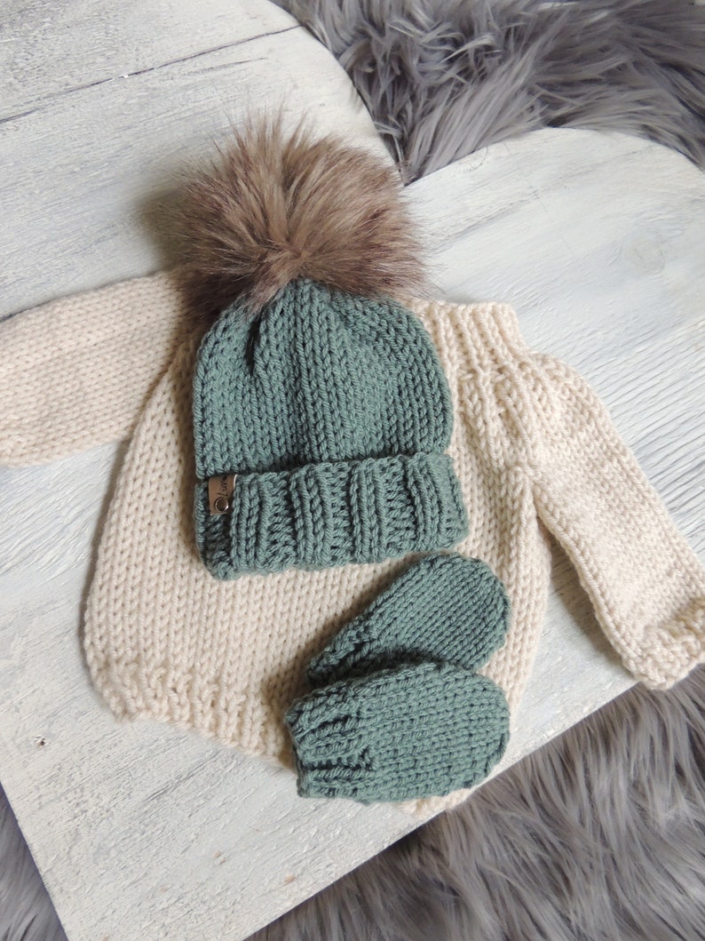Knit Hat and Mittens Baby Mittens Baby Hats with Faux Fur Etsy