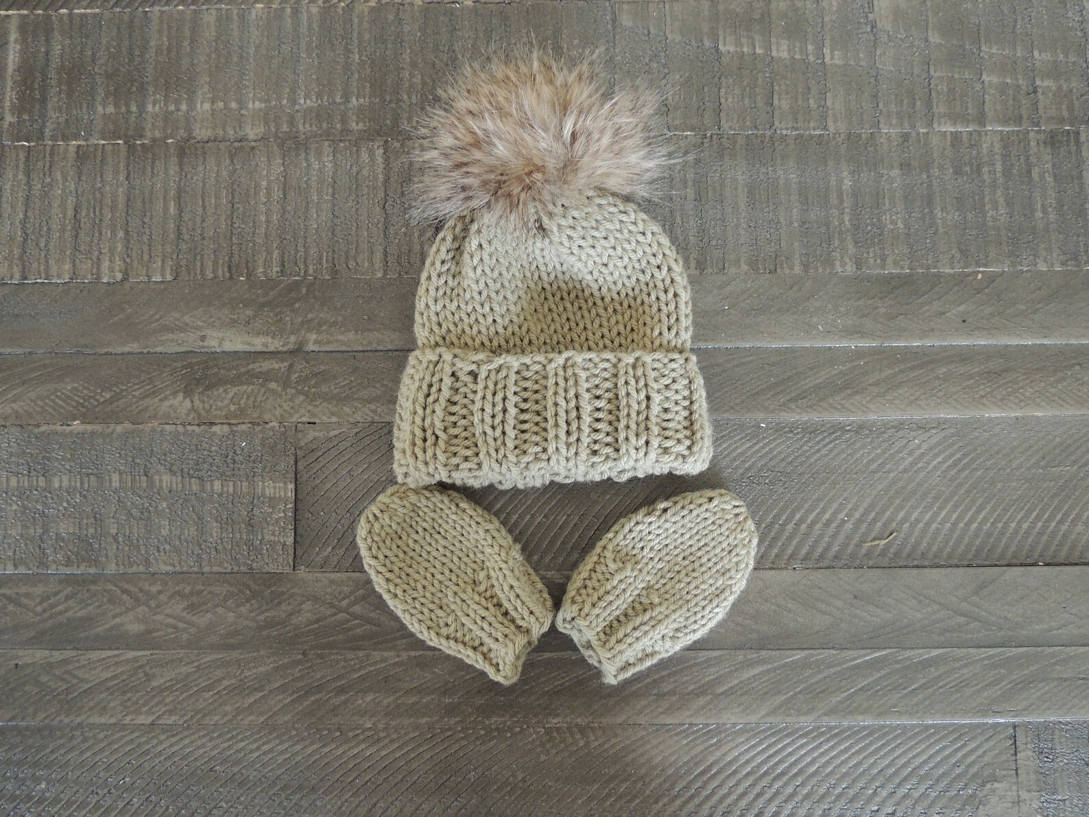 Knit Hat and Mittens Baby Mittens Baby Hats With Faux Fur Etsy