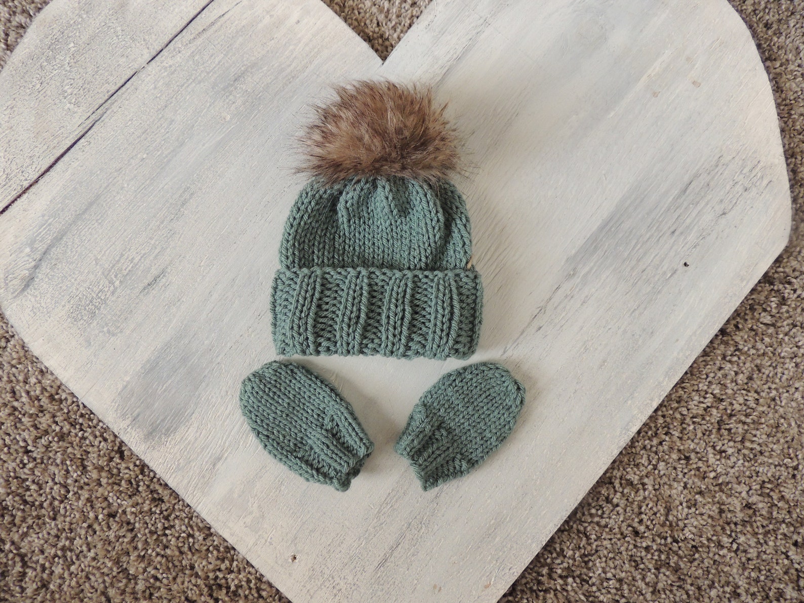 Knit Hat and Mittens Baby Mittens Baby Hats With Faux Fur Etsy