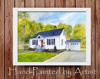 House drawing, Home print from a photo, watercolor Custom home illustration, Realtor closing gift, made-to-order download file