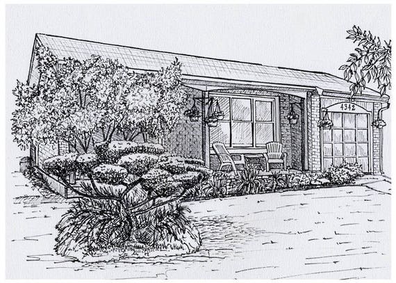 Custom House Sketch Ink Home Drawing Portrait Of My Home Architectural Sketch House In Pen And Ink Custom Ink Drawing Realtor Closing Gift