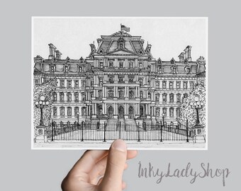 Eisenhower Executive Office | Washington DC Print | travel architectural sketch | Pen and ink drawing