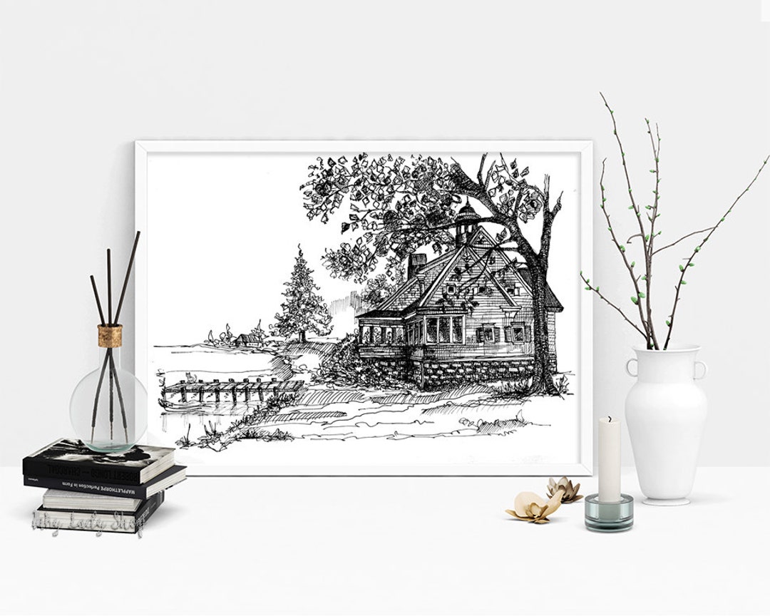 Pen and Ink Custom House Portrait | Hand Drawn House Sketch | My Home ...