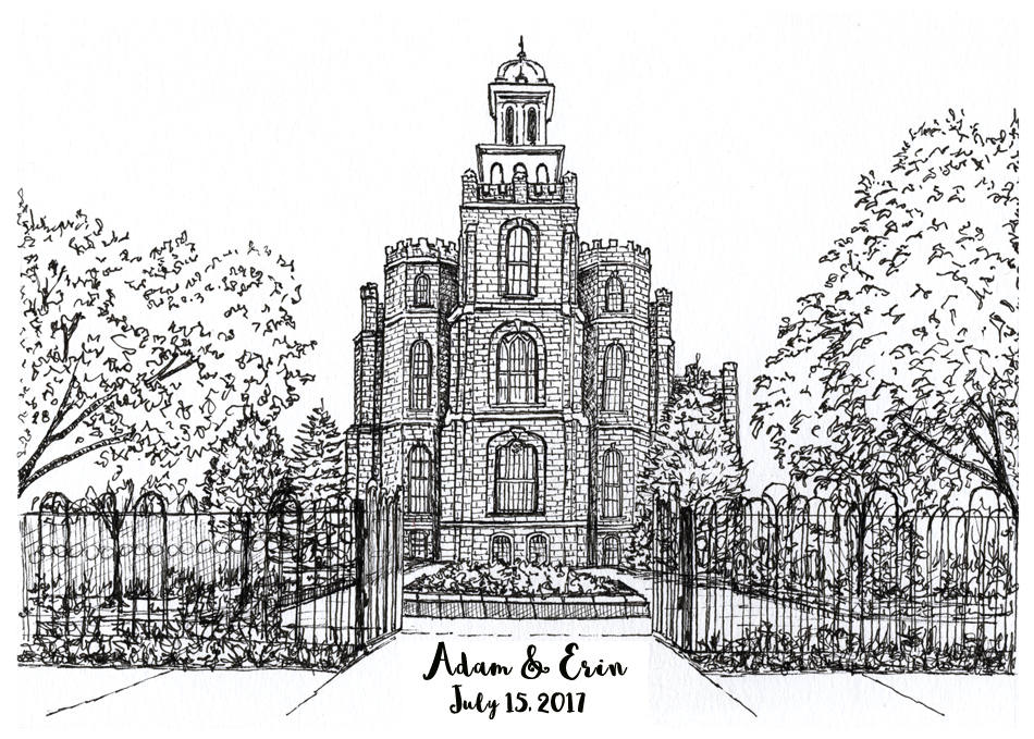 Logan Temple print. Pen and ink Logan LDS Temple drawing. | Etsy