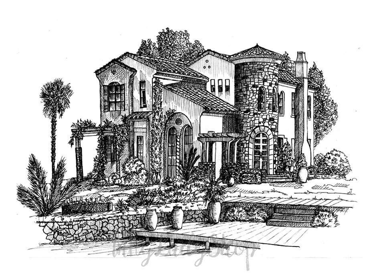 Pen and Ink Custom House Portrait | Hand Drawn House Sketch | My Home ...